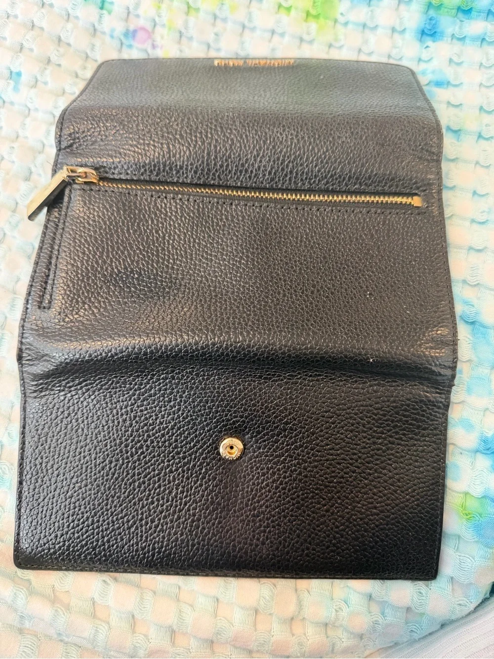 Michael Kors Black Textured Leather Card Wallet with Gold Logo